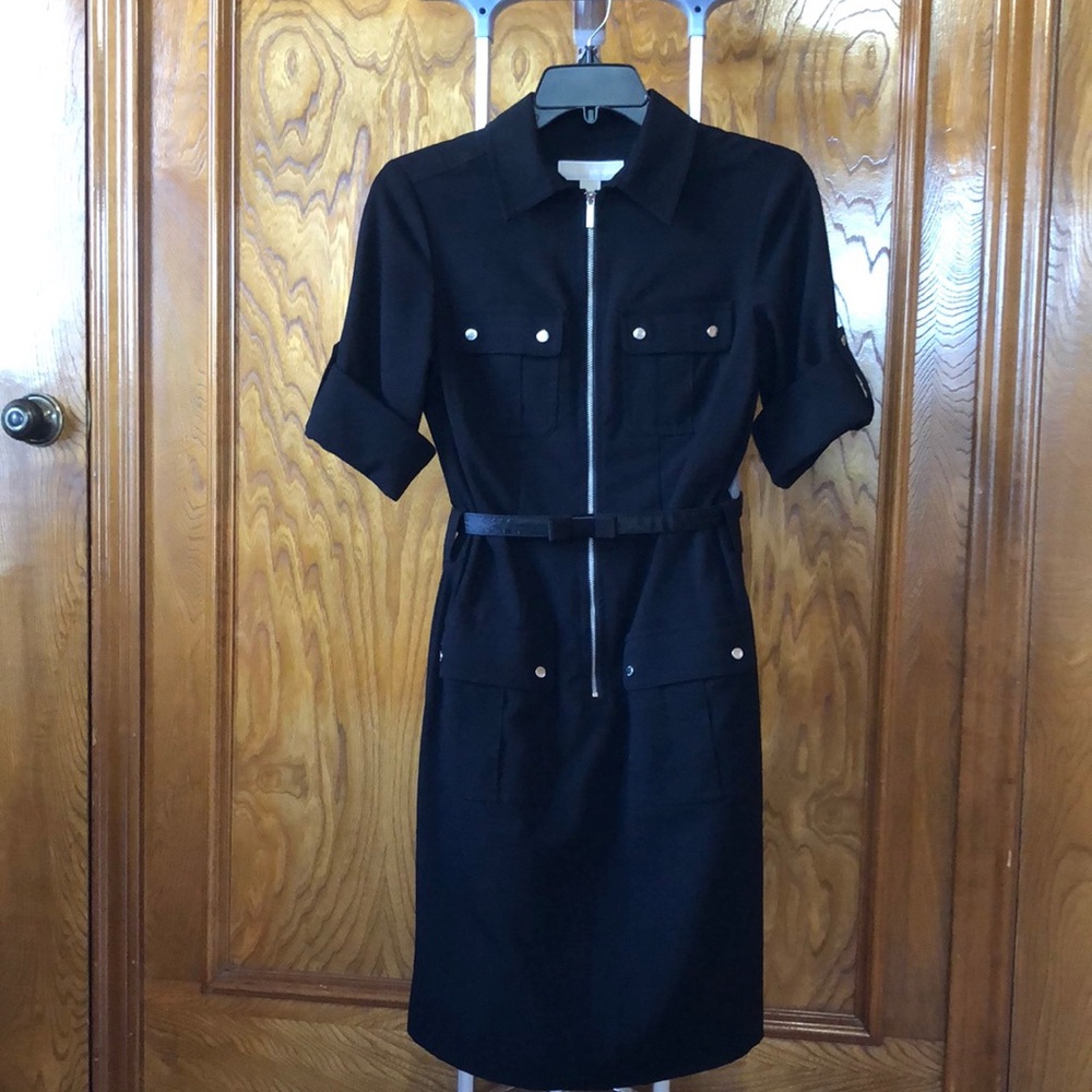 Michael Kor Military Short Sleeve Black Dress XS